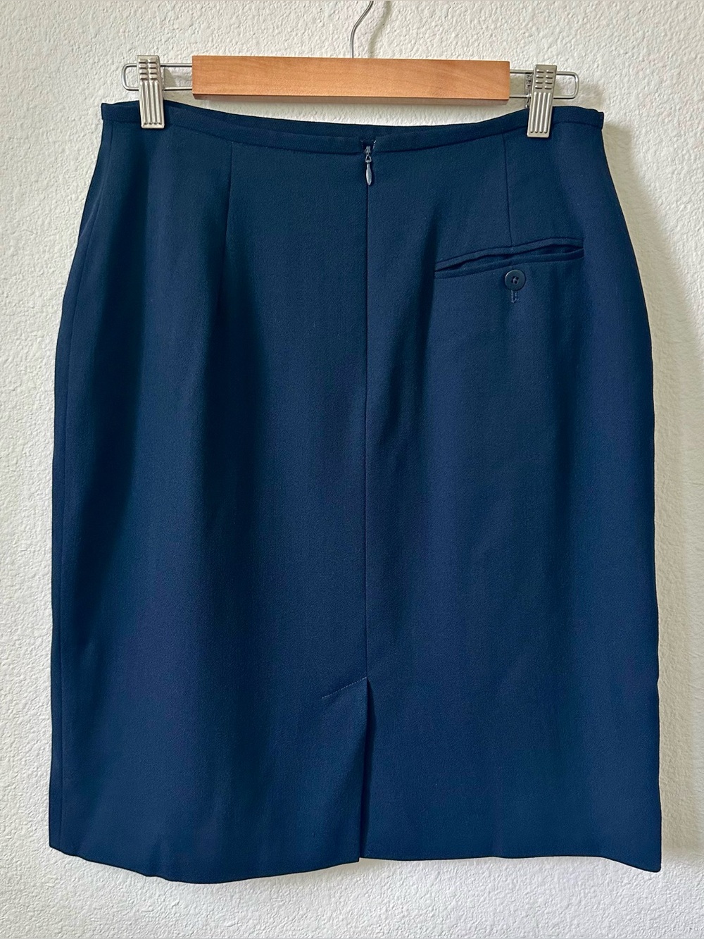 VTG Lauren Ralph Lauren 100% Wool Midi Skirt 10 Navy Dark Academia Office EUC